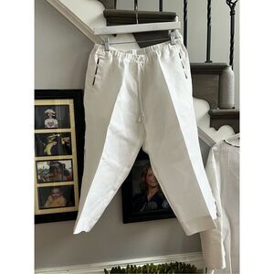 Ashley Stewart White Linen Blend Embroidery Stripe Capri Pant sz 16W EUC